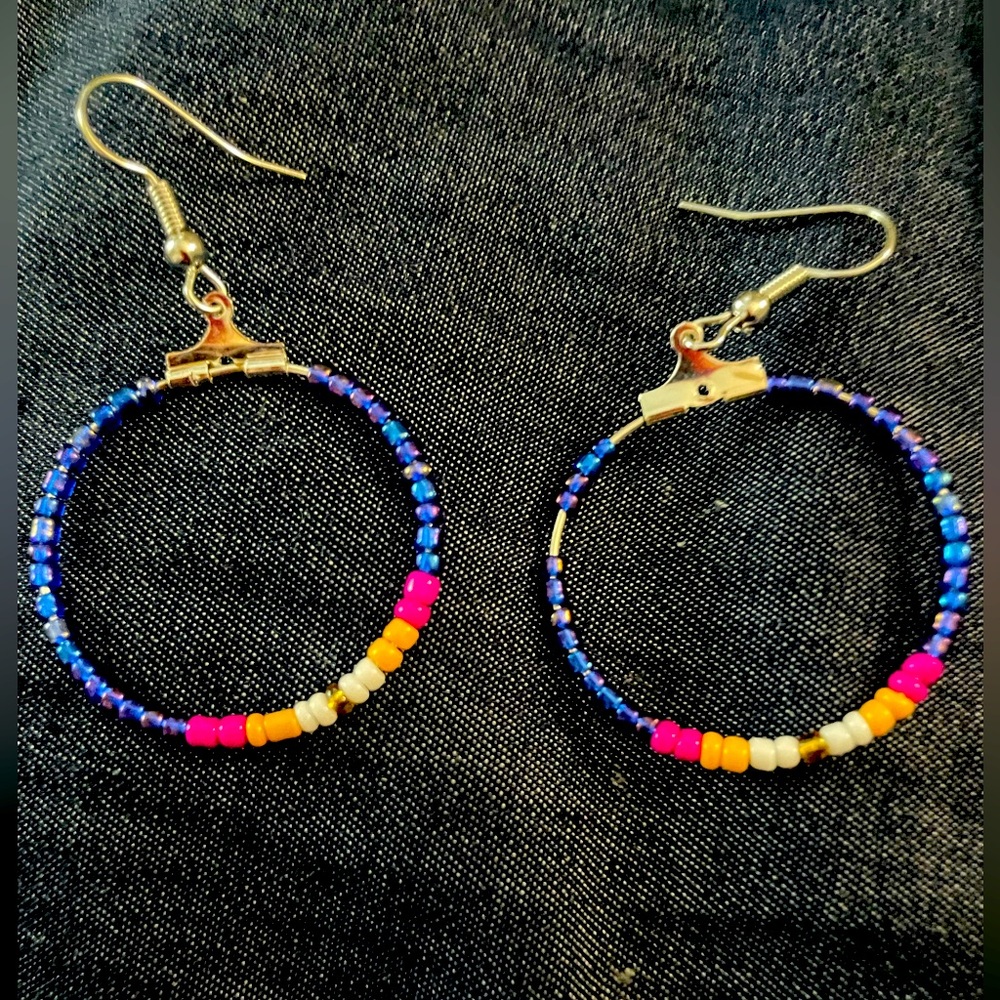 Handmade modern bright neon hoop festival earrings